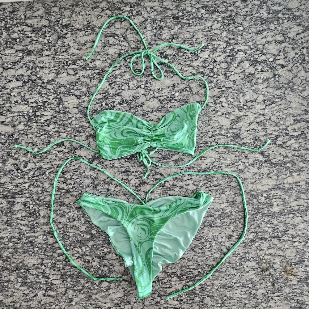 Frankie's Bikinis Naomi Foxy Satin Cheeky Green Camouflage Two Piece - Picture 14 of 15
